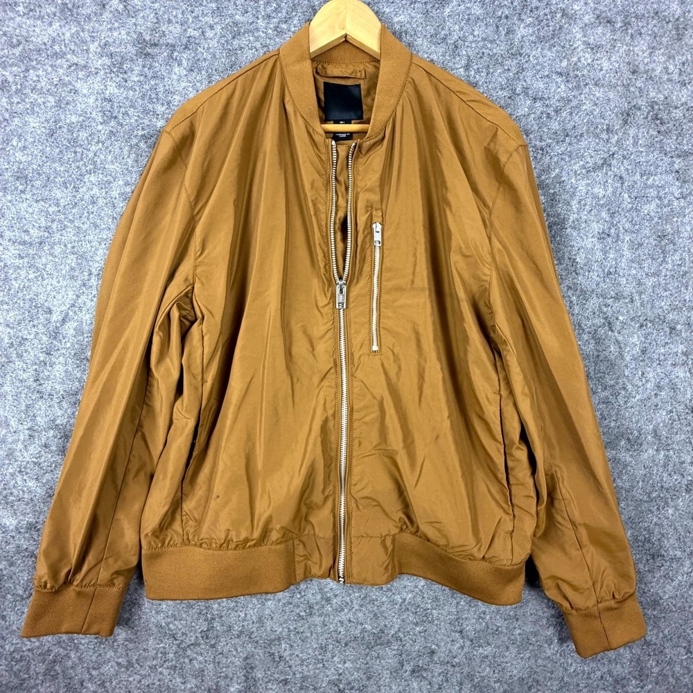H&M Bomber Jacket Mens Large Light Brown Full Zip Lined Outerwear Streetwear